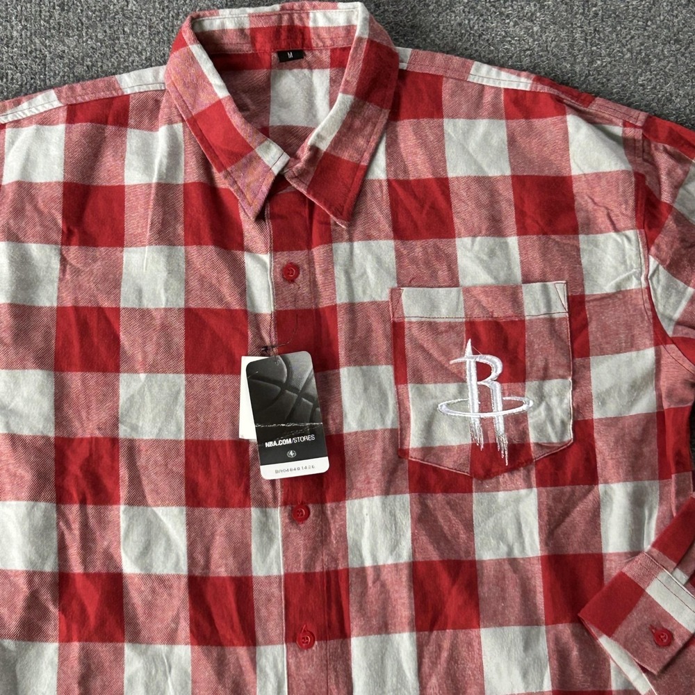 Houston Rockets Shirt Mens Medium Red NBA Basketball Plaid Button Up Flannel